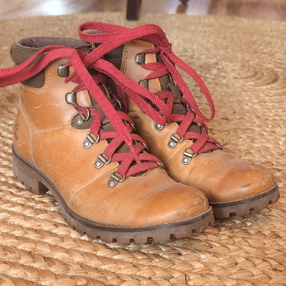 Women's Brown Hiking Boots with Red Laces